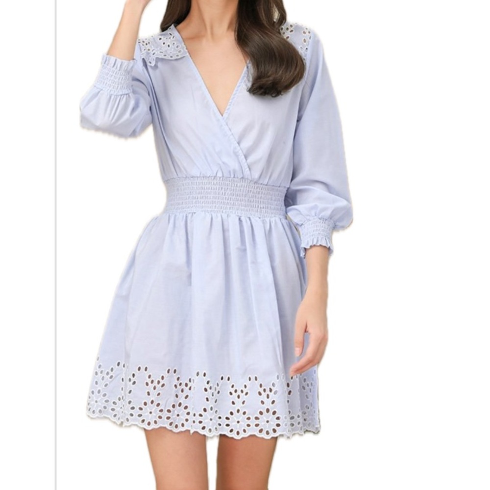 Zara Blue Embroidered  Long Sleeve Mini Dress. S